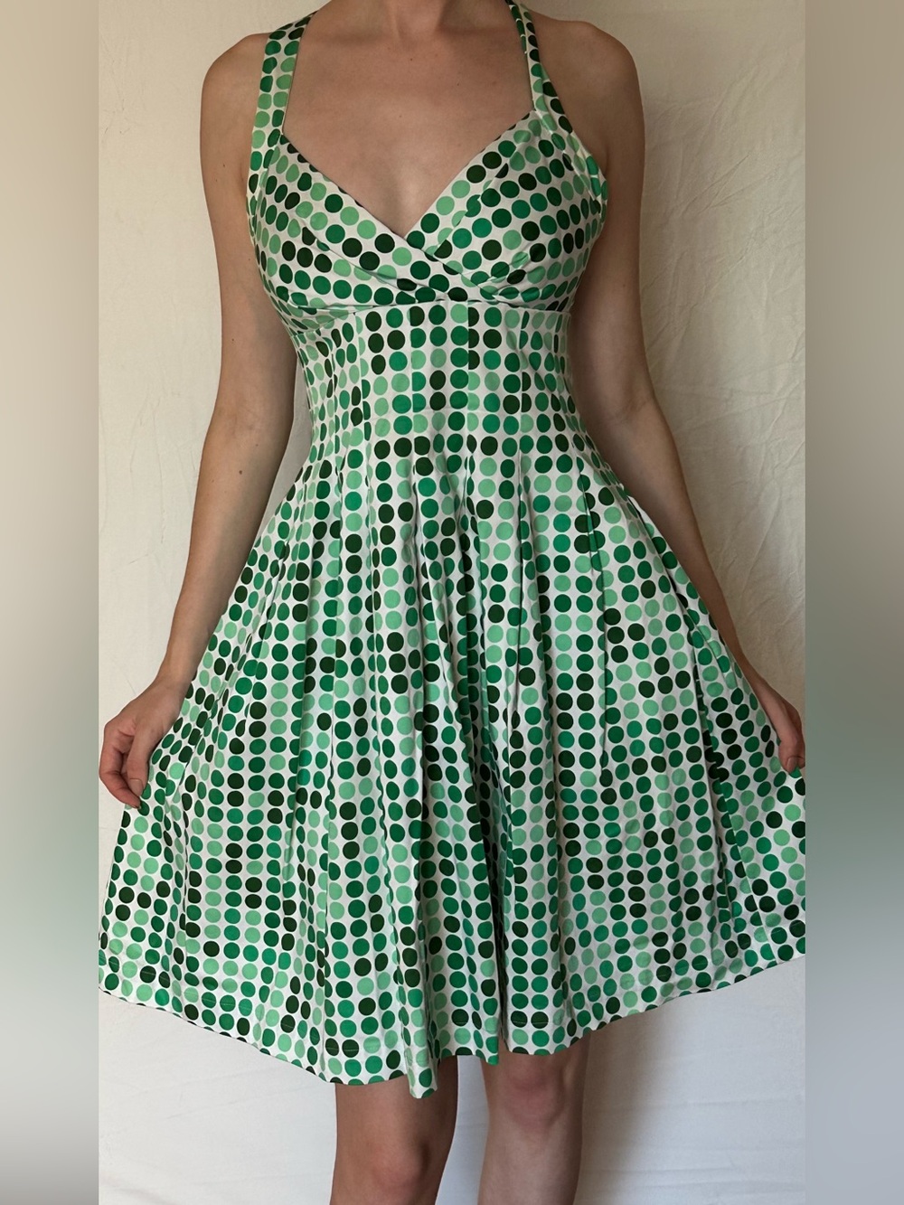 Calvin Klein Green Polka Dot Halter Midi Dress